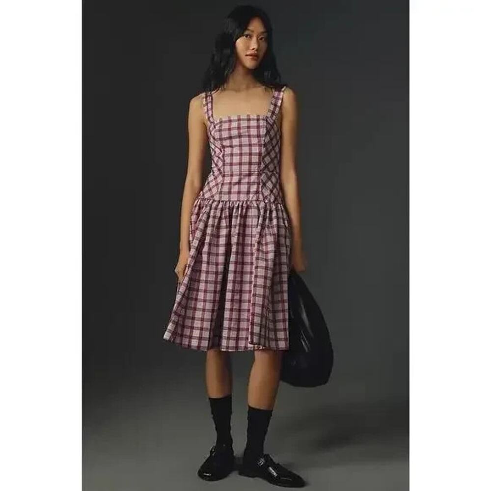 NWT Anthropologie Maeve Square-Neck Drop-Waist Midi Dress Sz 10 Purple #NC445